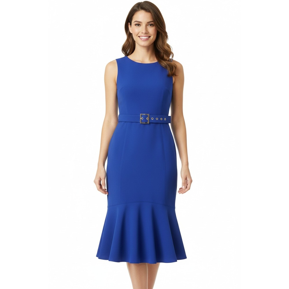 Calvin Klein wrap-style midi dress blue,  size 4, brand new with tags